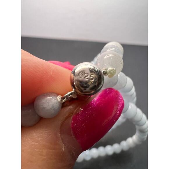 NEW Triple strand beaded aquamarine bracelet with sterling silver slide clasp - Picture 2 of 10